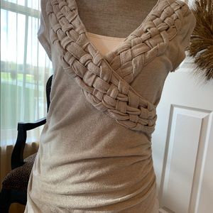 Beige Woven Front Sweater